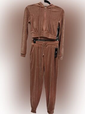 Color 5 Soft Velour Drawstring Jogger Pants - Dusty Rose Size S